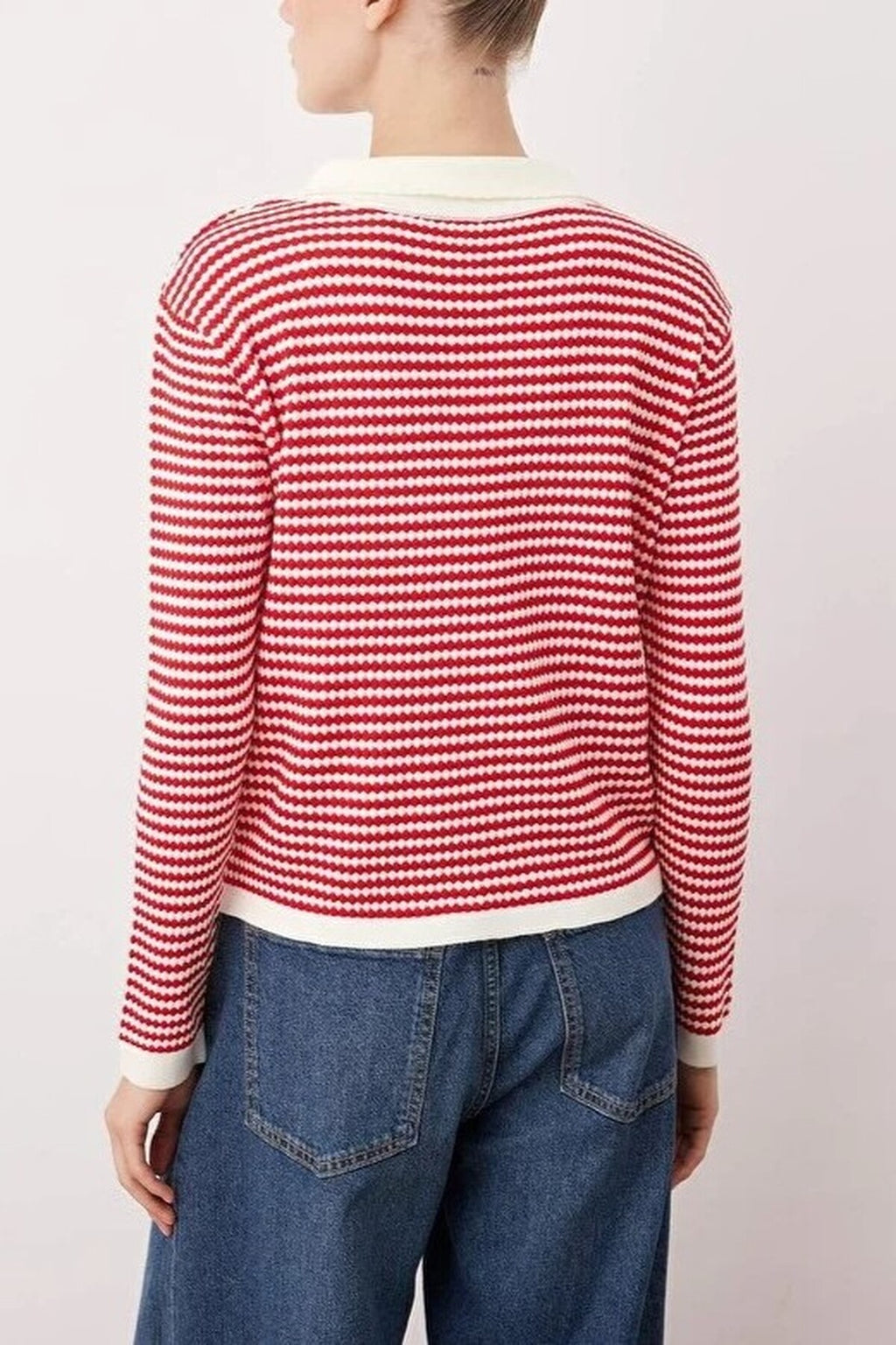 Striped Polo Neck Knit Cardigan
