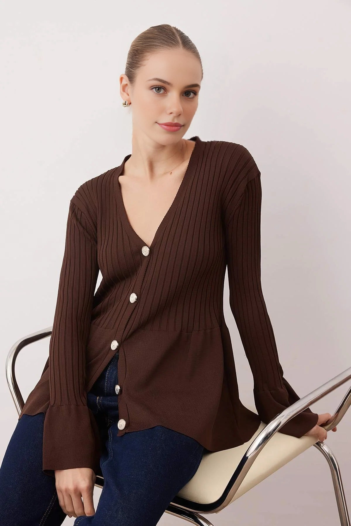 Peplum Detailed Knit Cardigan