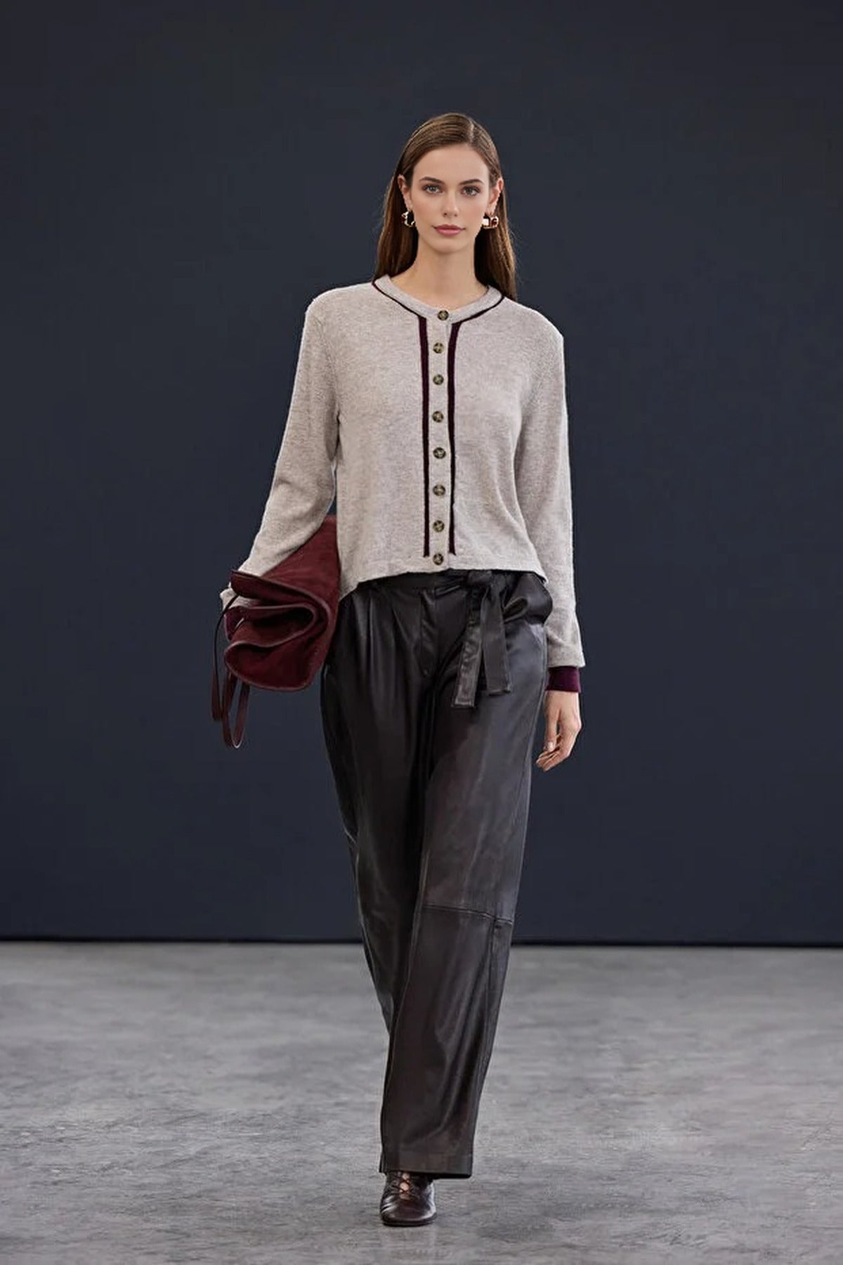 Woolen Knit Cardigan with Piping Detail