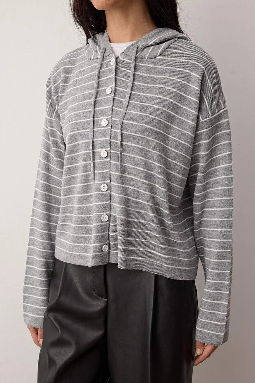 Striped Hooded Knit Cardigan