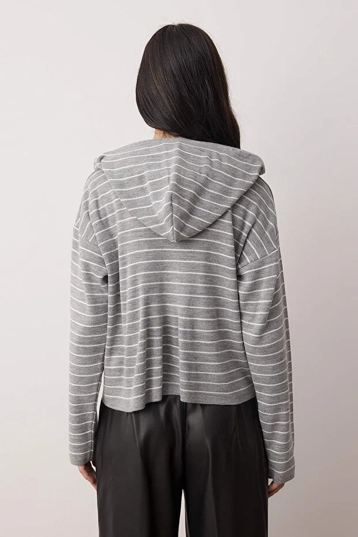Striped Hooded Knit Cardigan