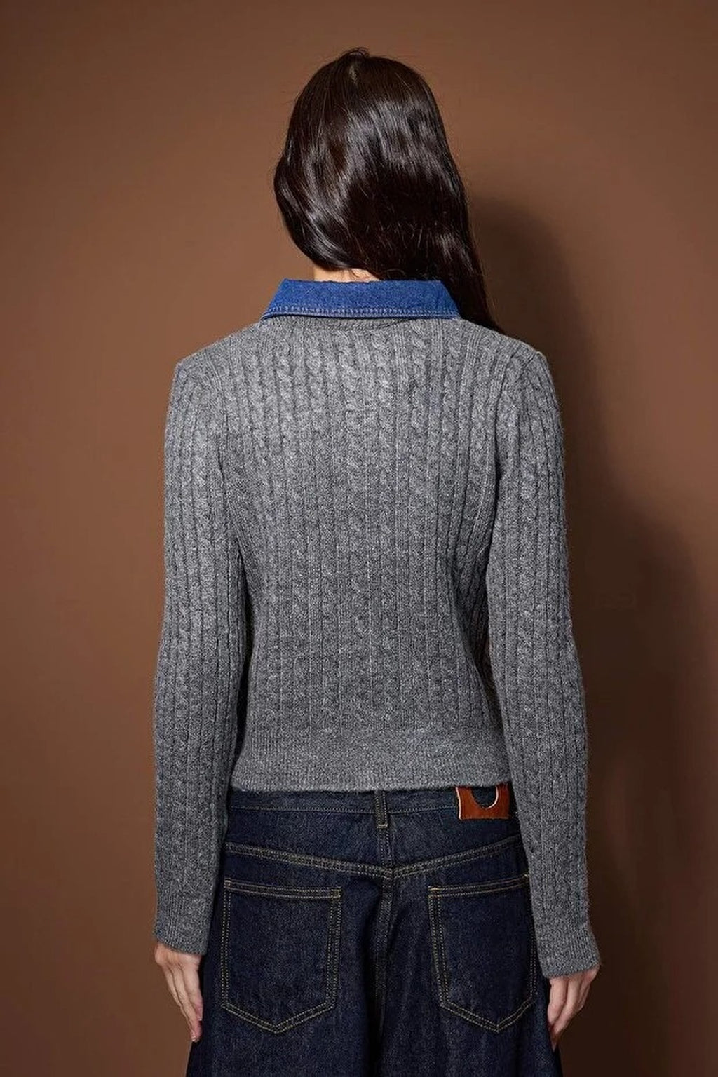 Hair Knit Sweater Cardigan Denim Garnish