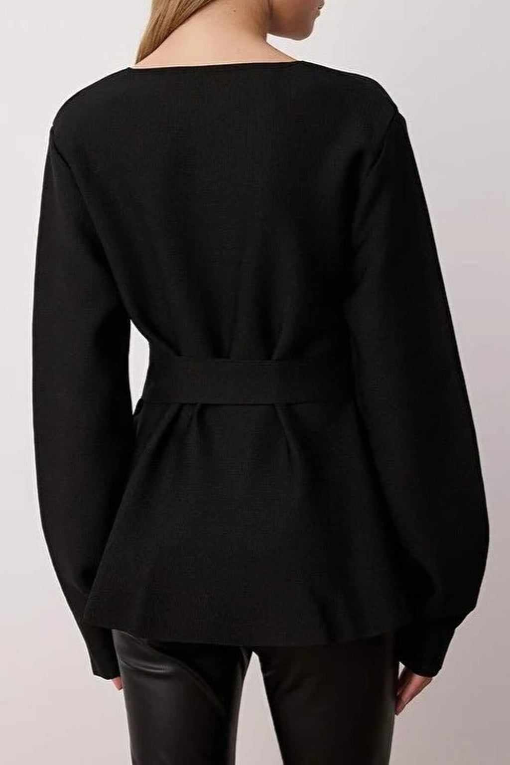 Double-Breasted Knit Cardigan with Tie Detail