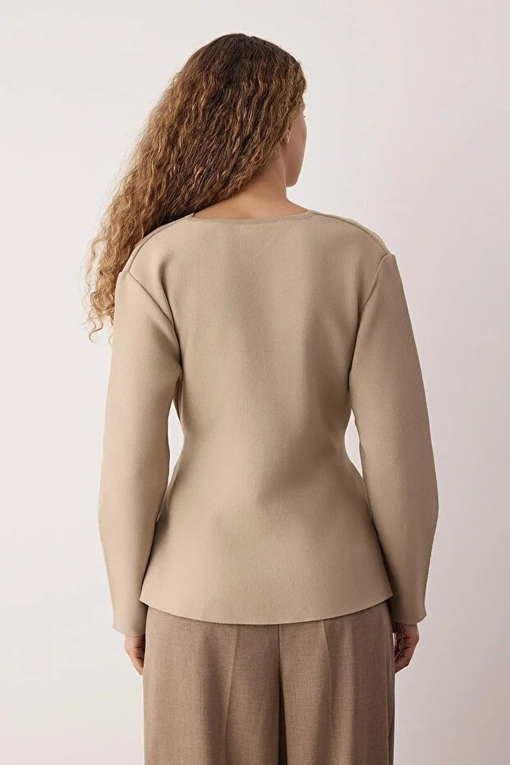 Double-Breasted Knit Cardigan with Tie Detail