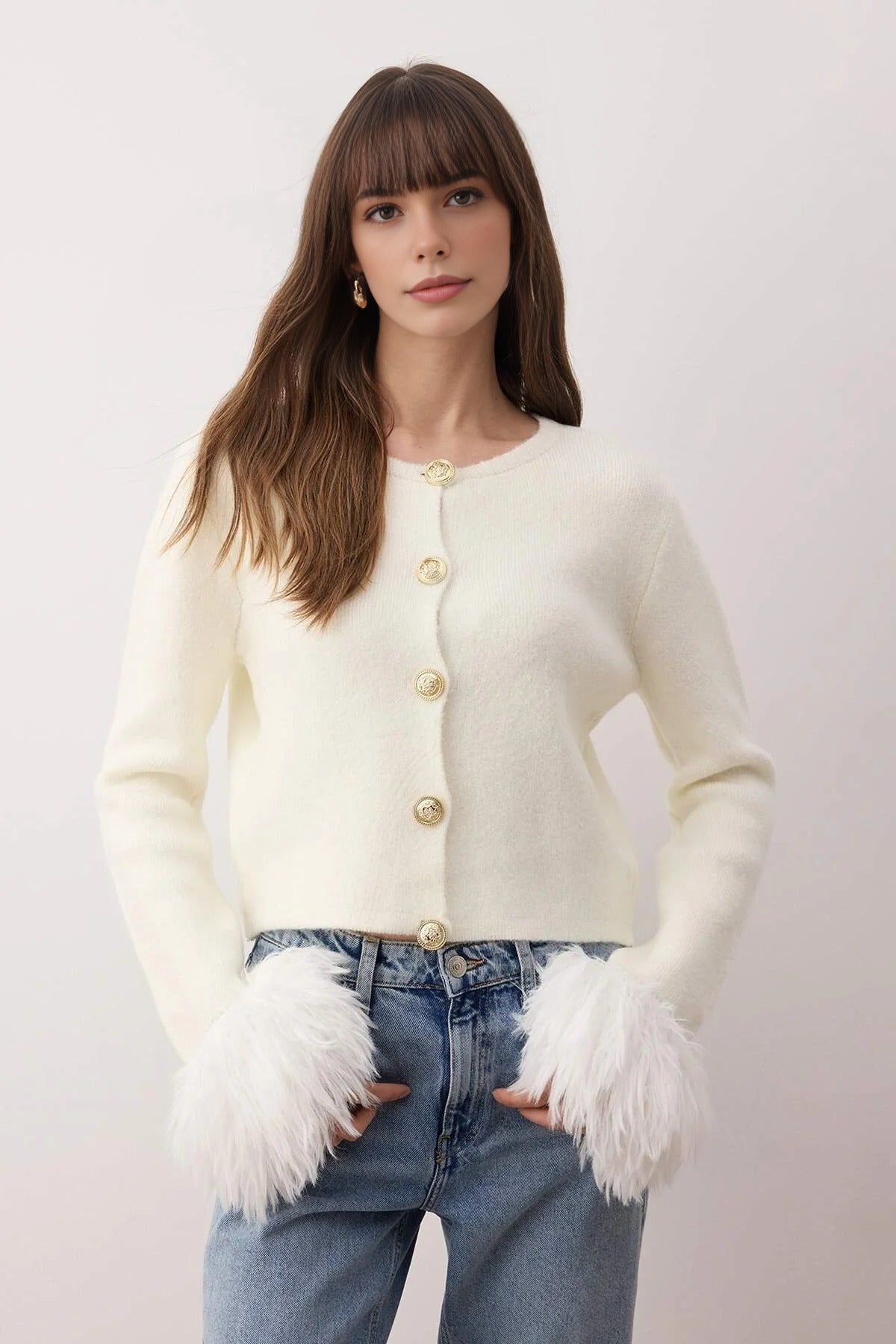 Knit Cardigan with Ribbed and Button Details