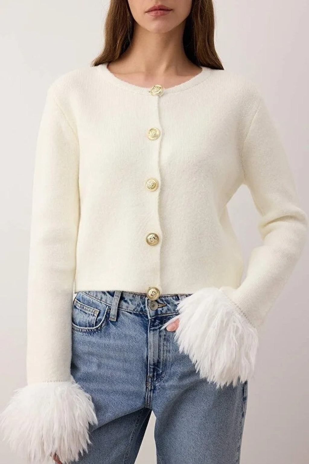 Knit Cardigan with Ribbed and Button Details
