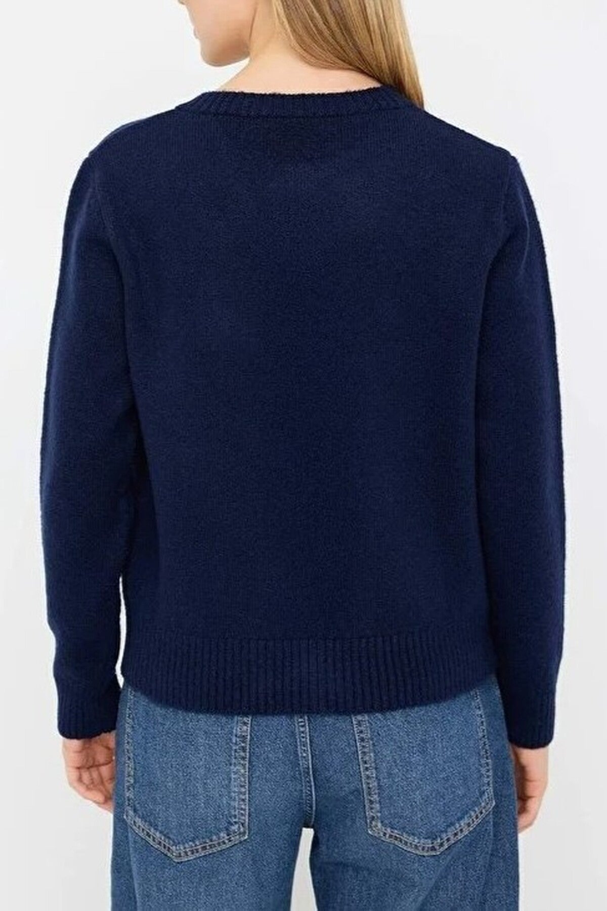 Crew Neck Soft Textured Dog Embroidered Knitwear Cardigan