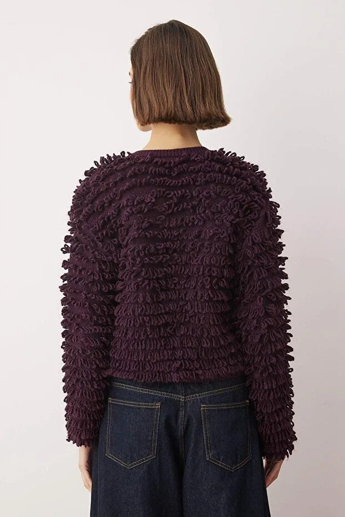 Crew Neck Textured Knit Cardigan