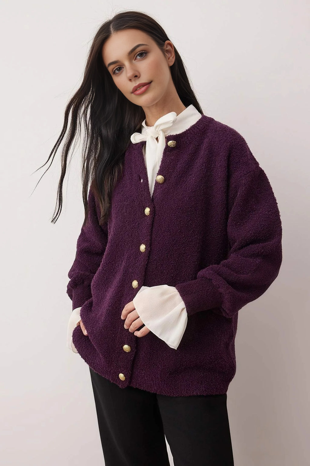 Bouclé Soft Fabric Knit Cardigan