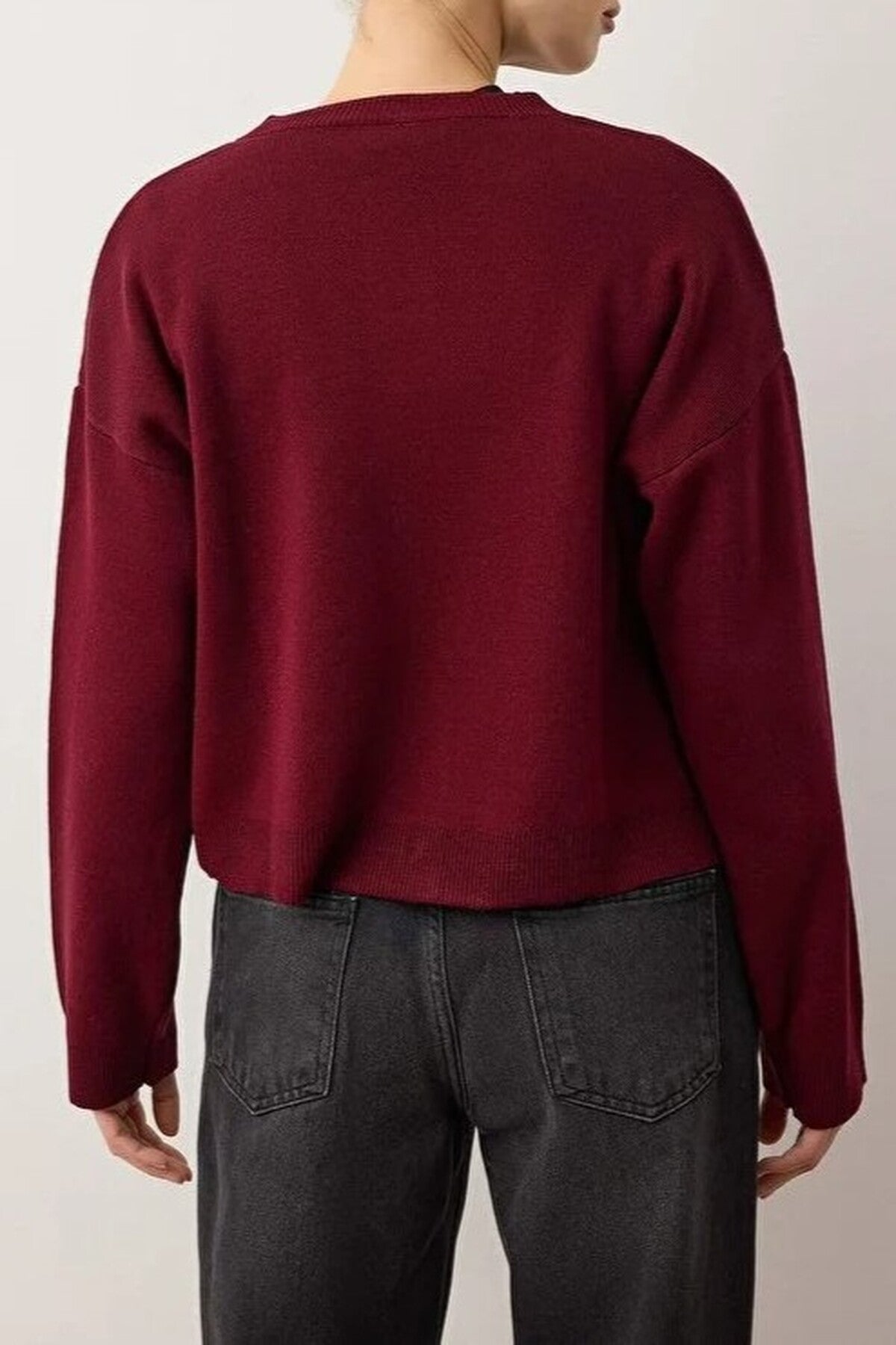 Crew Neck Knit Cardigan with Teddy Bear Embroidery