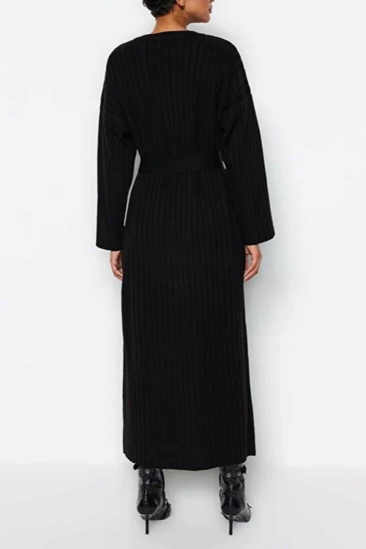 Ribbed Knitted Dress with Belt Detail