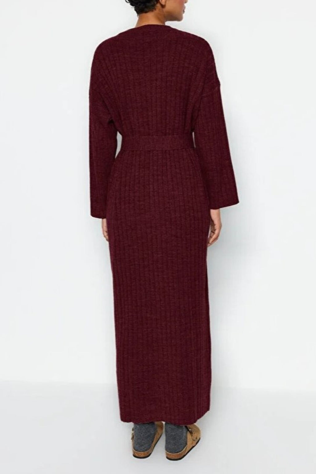 Ribbed Knitted Dress with Belt Detail