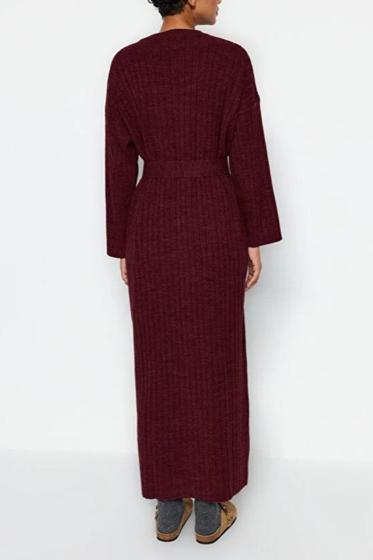 Ribbed Knitted Dress with Belt Detail