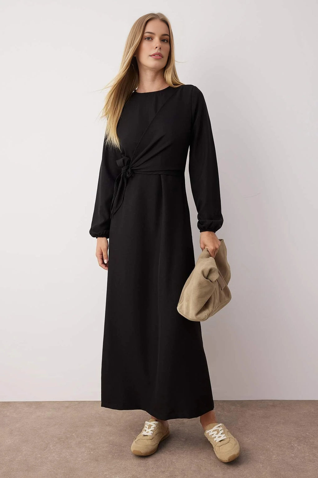 Tie Waist Long Sleeve Maxi Dress