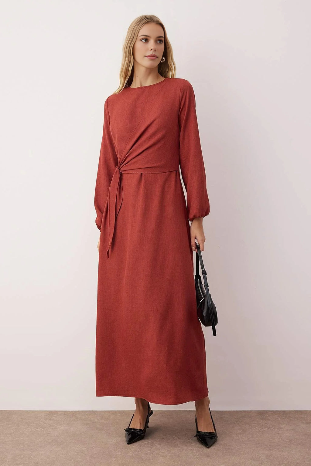 Tie Waist Long Sleeve Maxi Dress