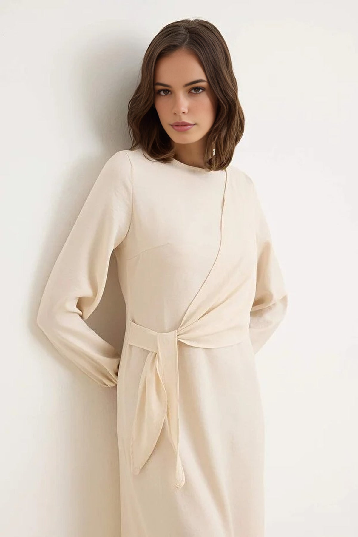Tie Waist Long Sleeve Maxi Dress