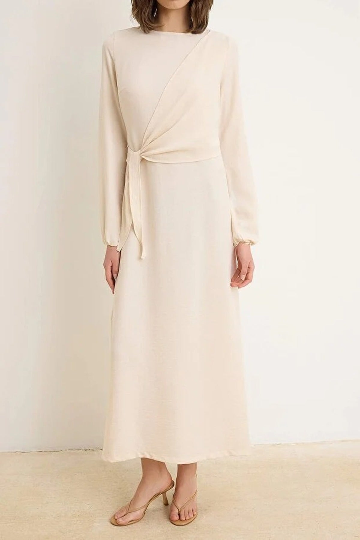 Tie Waist Long Sleeve Maxi Dress