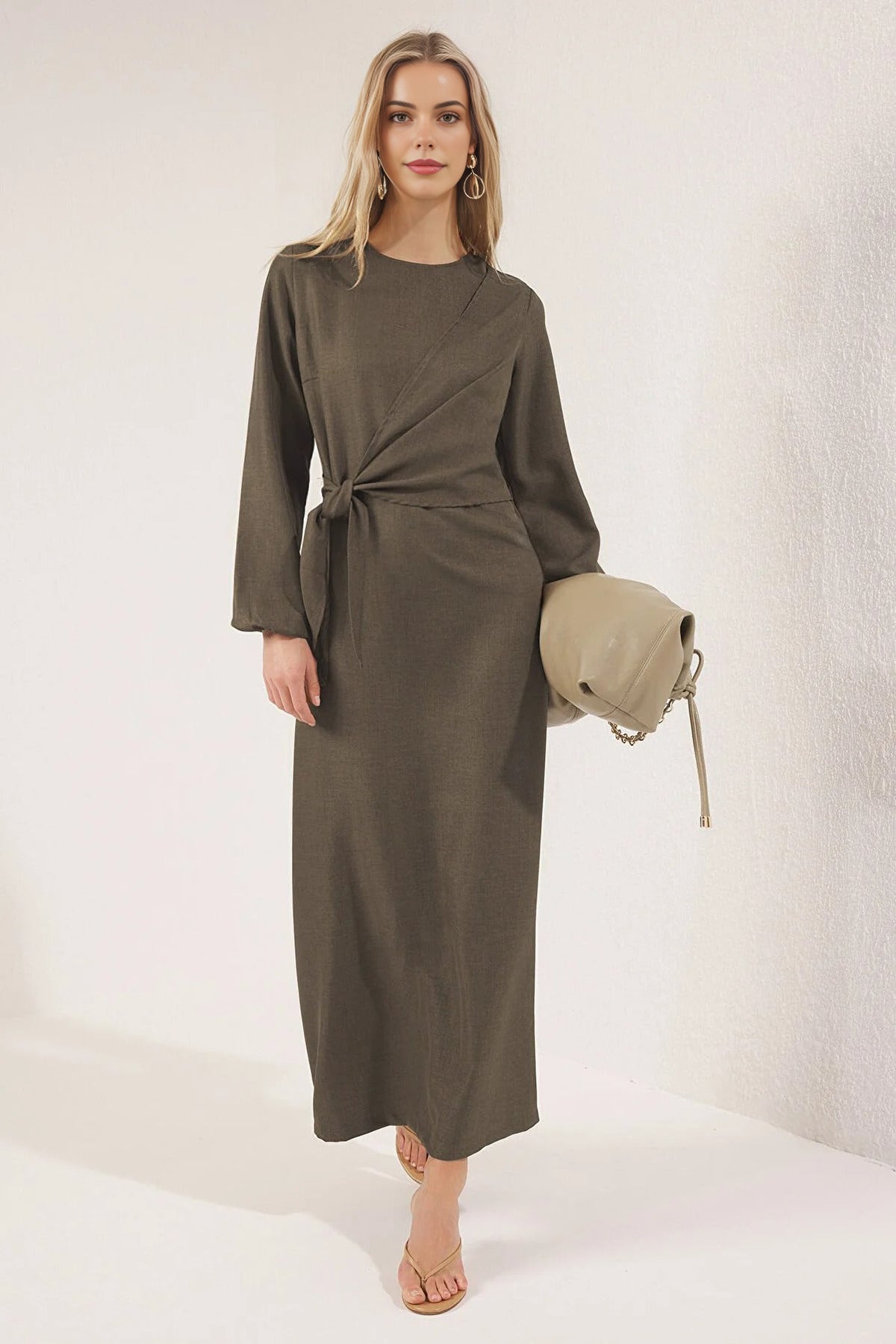 Tie Waist Long Sleeve Maxi Dress