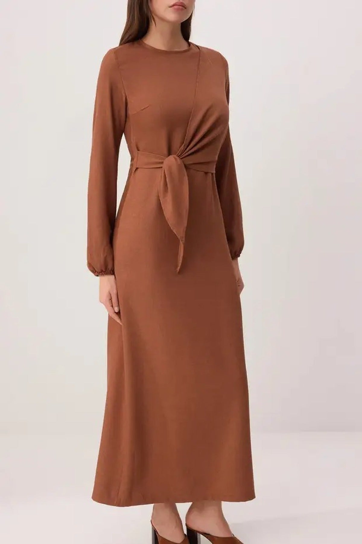 Tie Waist Long Sleeve Maxi Dress