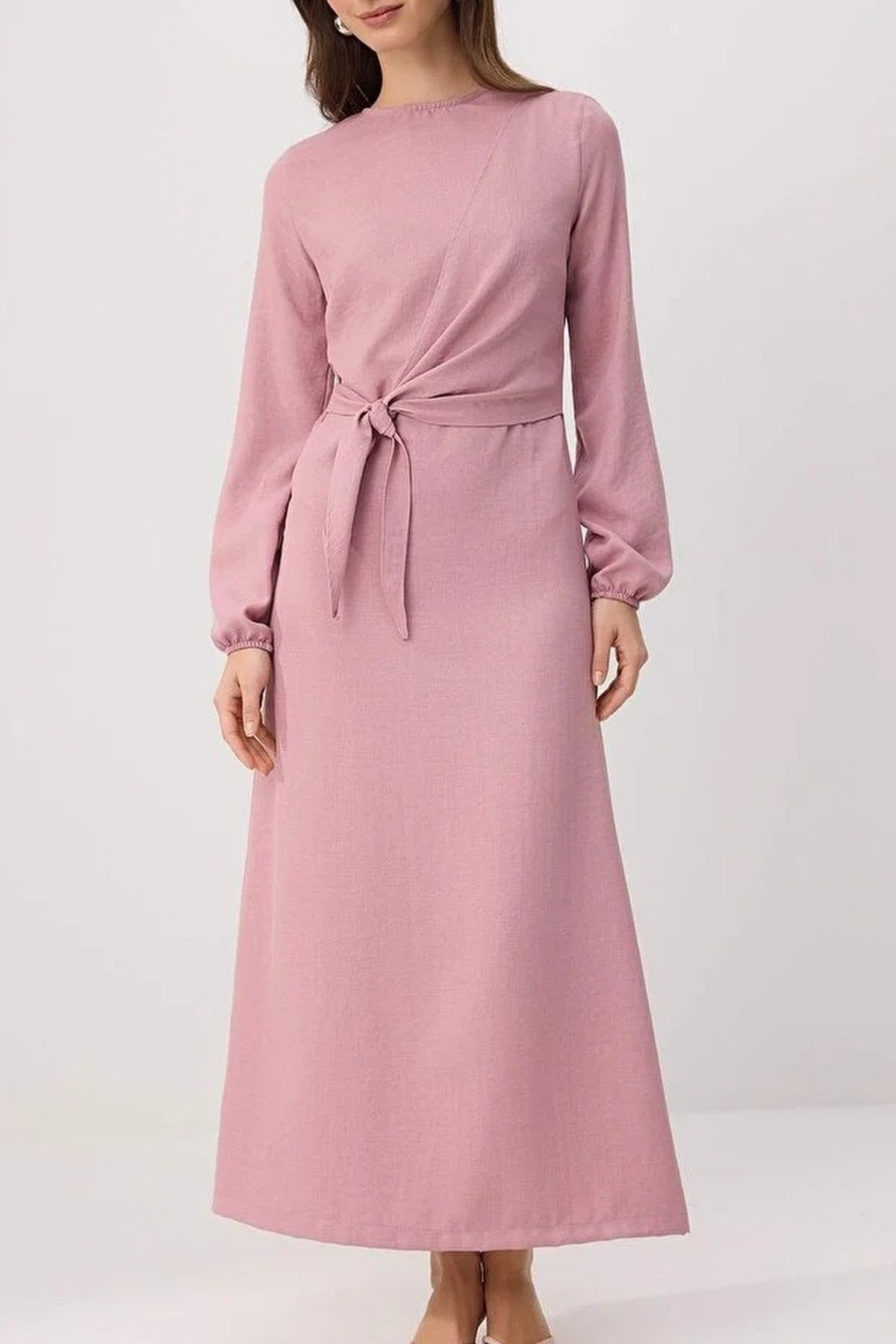 Tie Waist Long Sleeve Maxi Dress