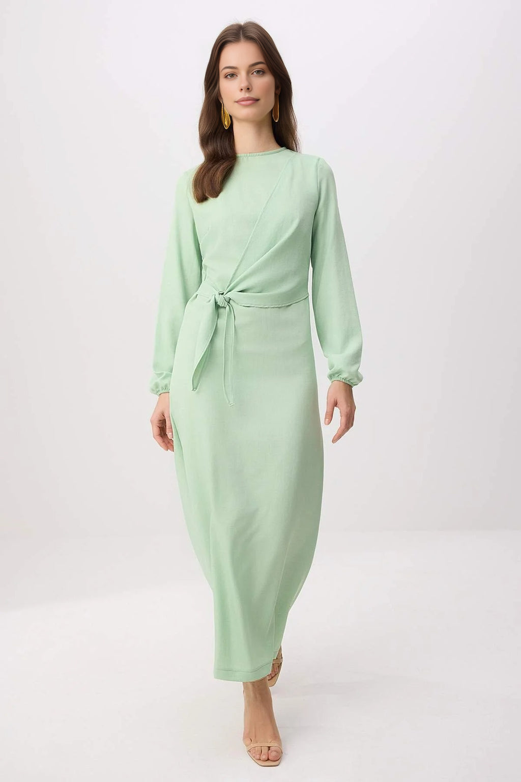 Tie Waist Long Sleeve Maxi Dress