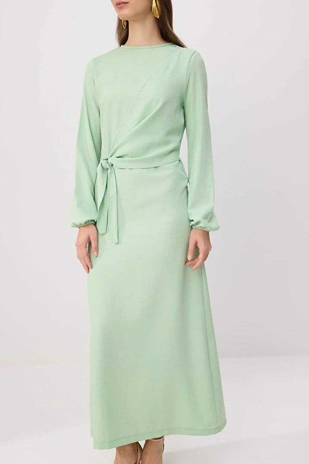 Tie Waist Long Sleeve Maxi Dress