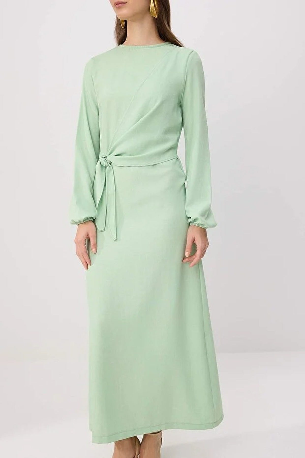 Tie Waist Long Sleeve Maxi Dress