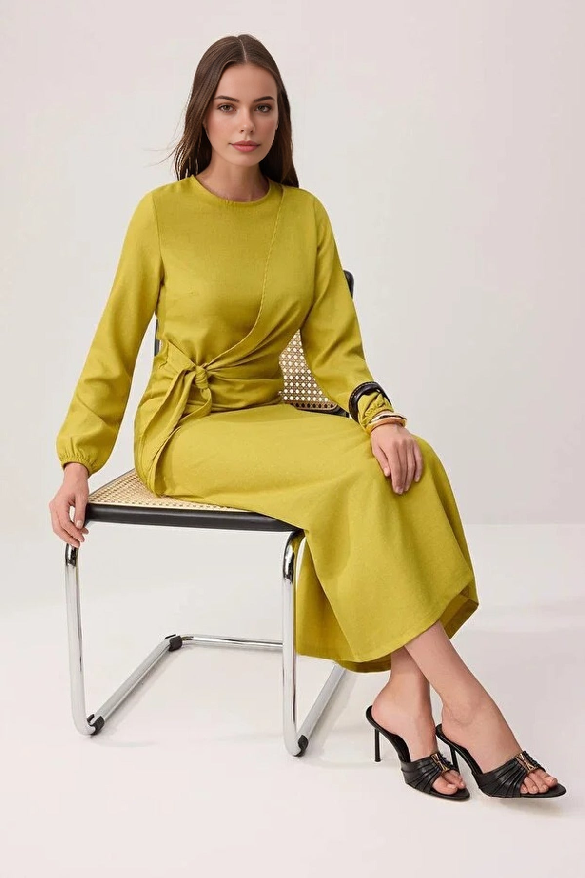 Tie Waist Long Sleeve Maxi Dress