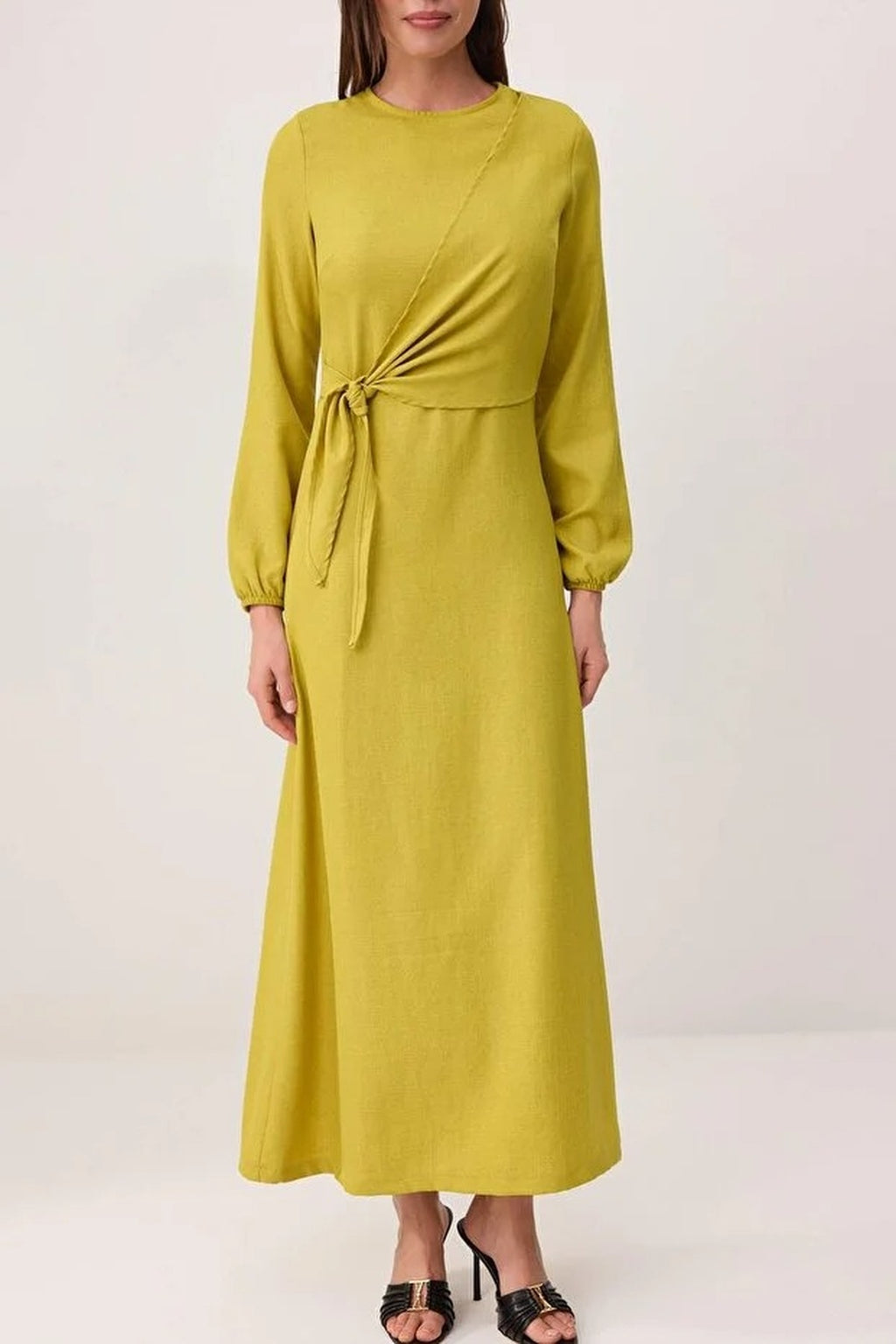 Tie Waist Long Sleeve Maxi Dress