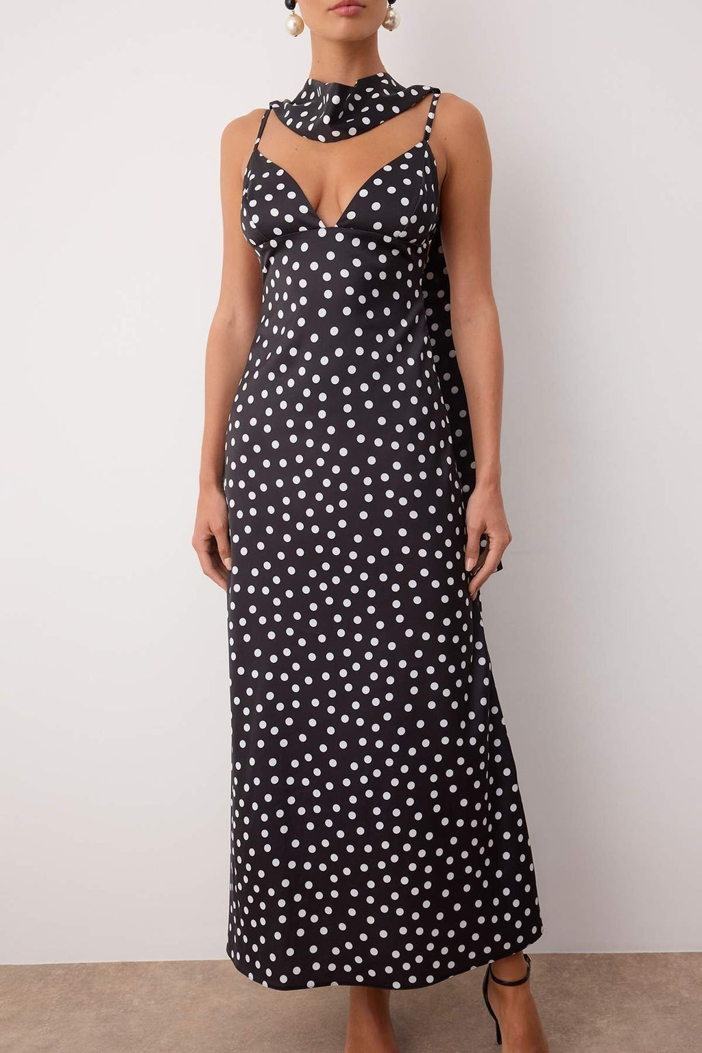 Scarf Detail Satin Maxi Dress with Strappy Design