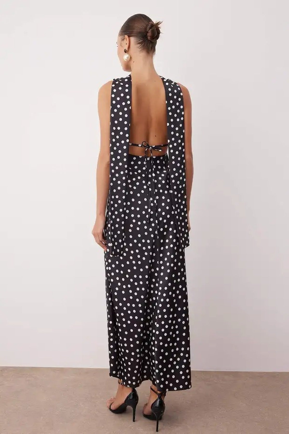Scarf Detail Satin Maxi Dress with Strappy Design
