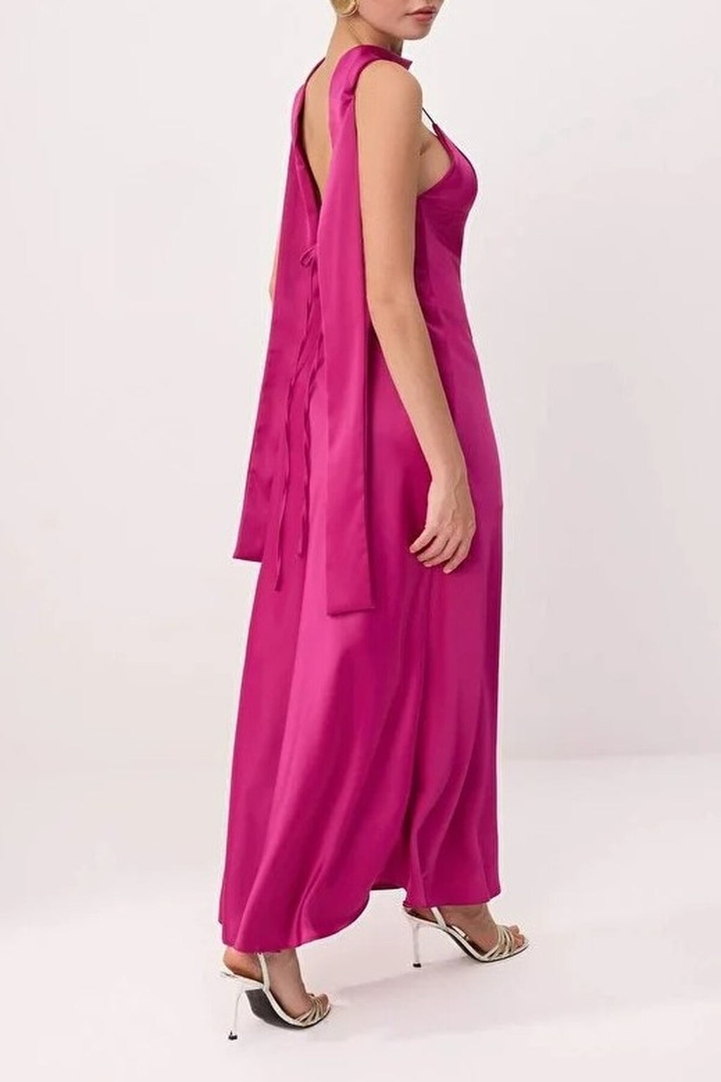 Scarf Detail Satin Maxi Dress with Strappy Design
