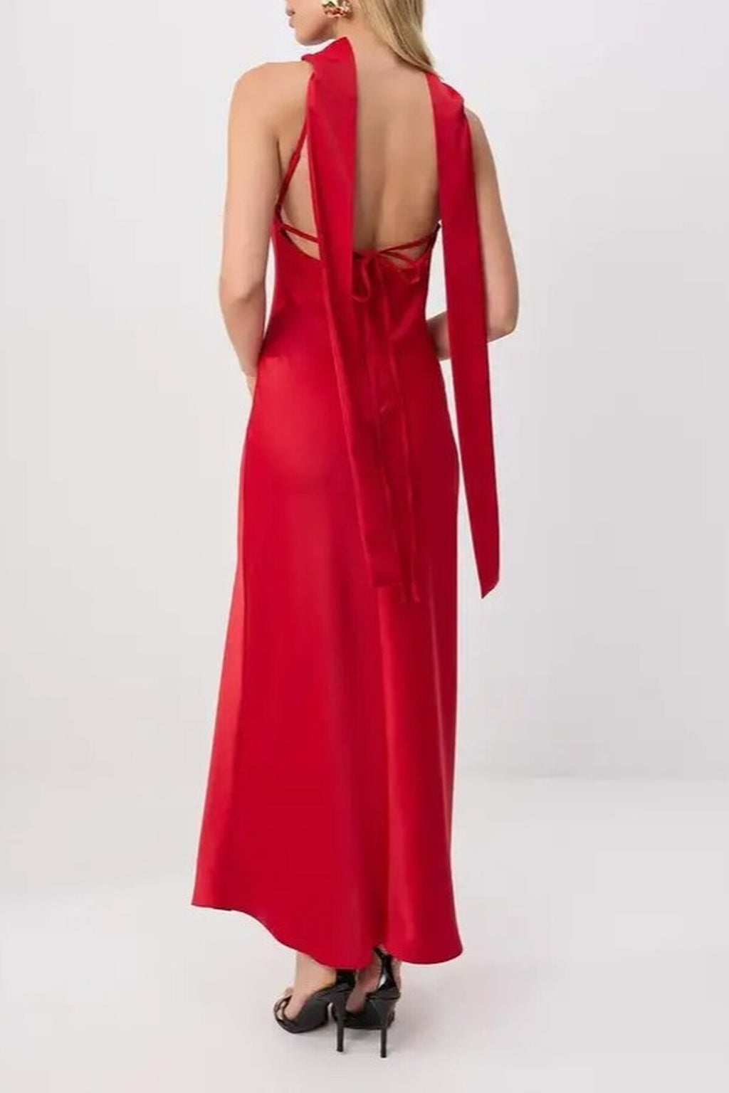 Scarf Detail Satin Maxi Dress with Strappy Design