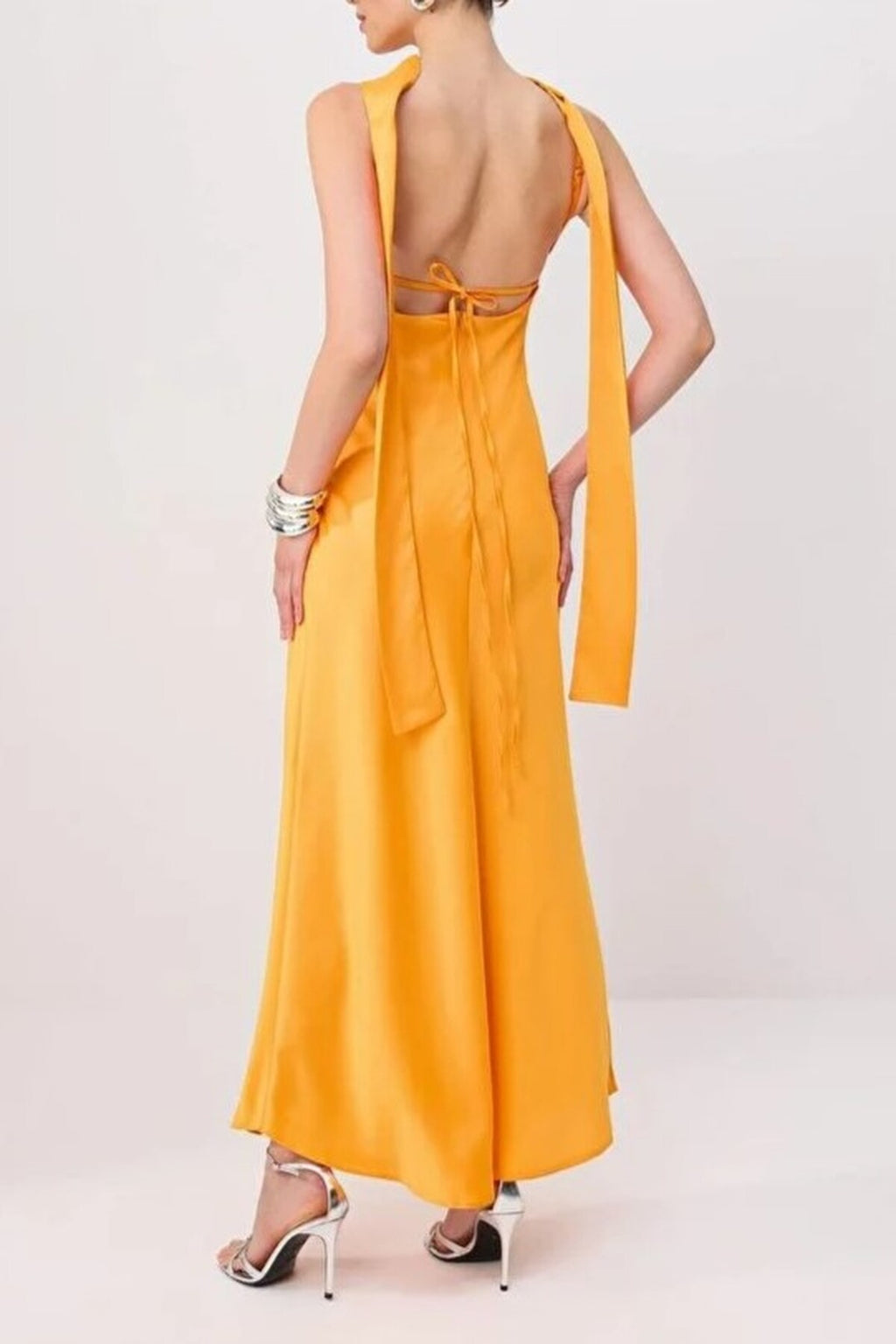 Scarf Detail Satin Maxi Dress with Strappy Design