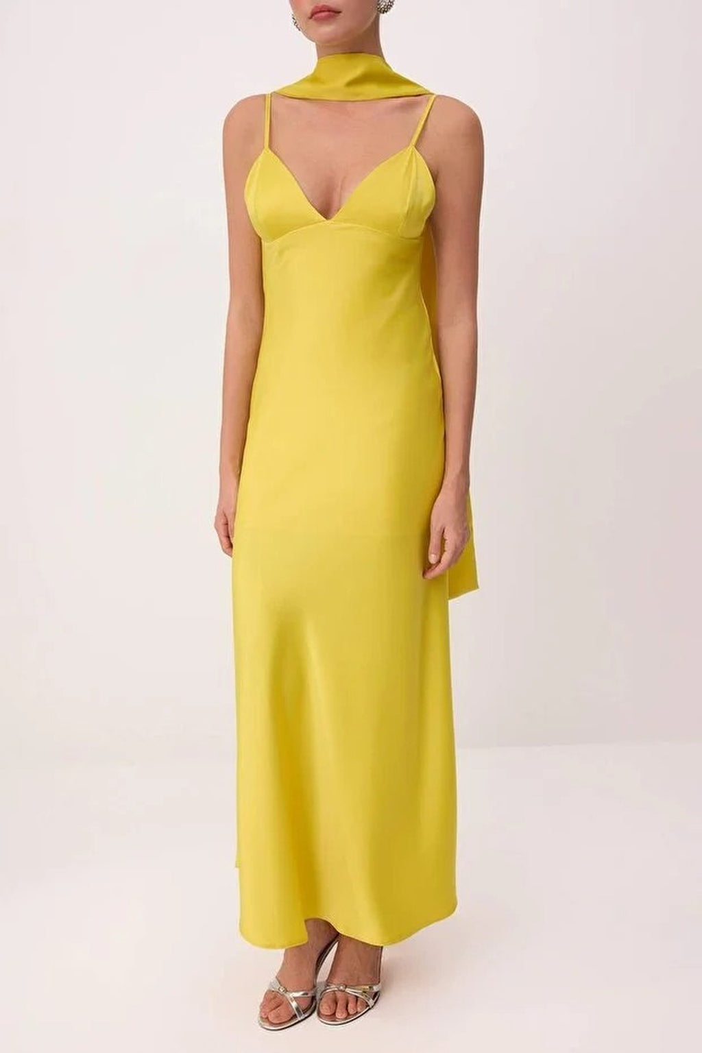 Scarf Detail Satin Maxi Dress with Strappy Design