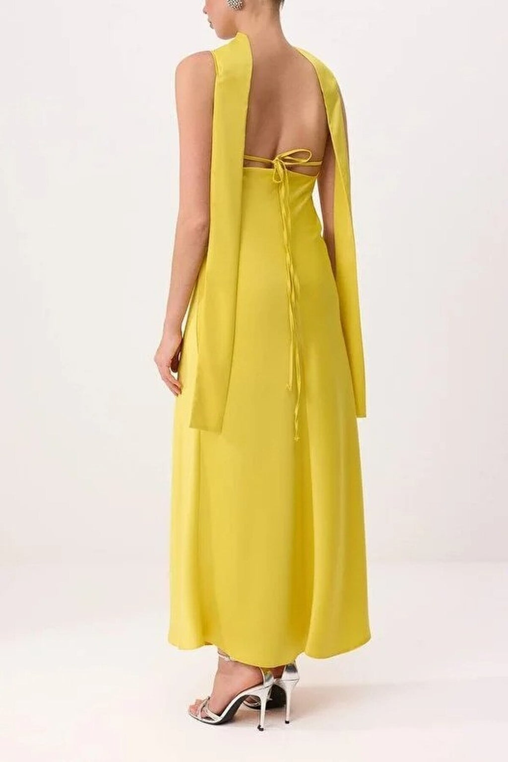 Scarf Detail Satin Maxi Dress with Strappy Design