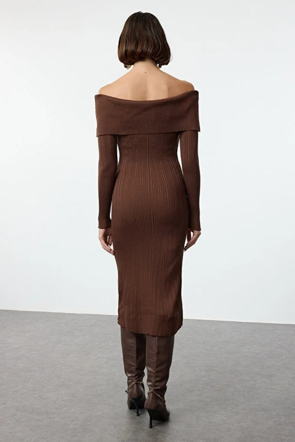 Midi Knit Basic Carmen Collar Dress