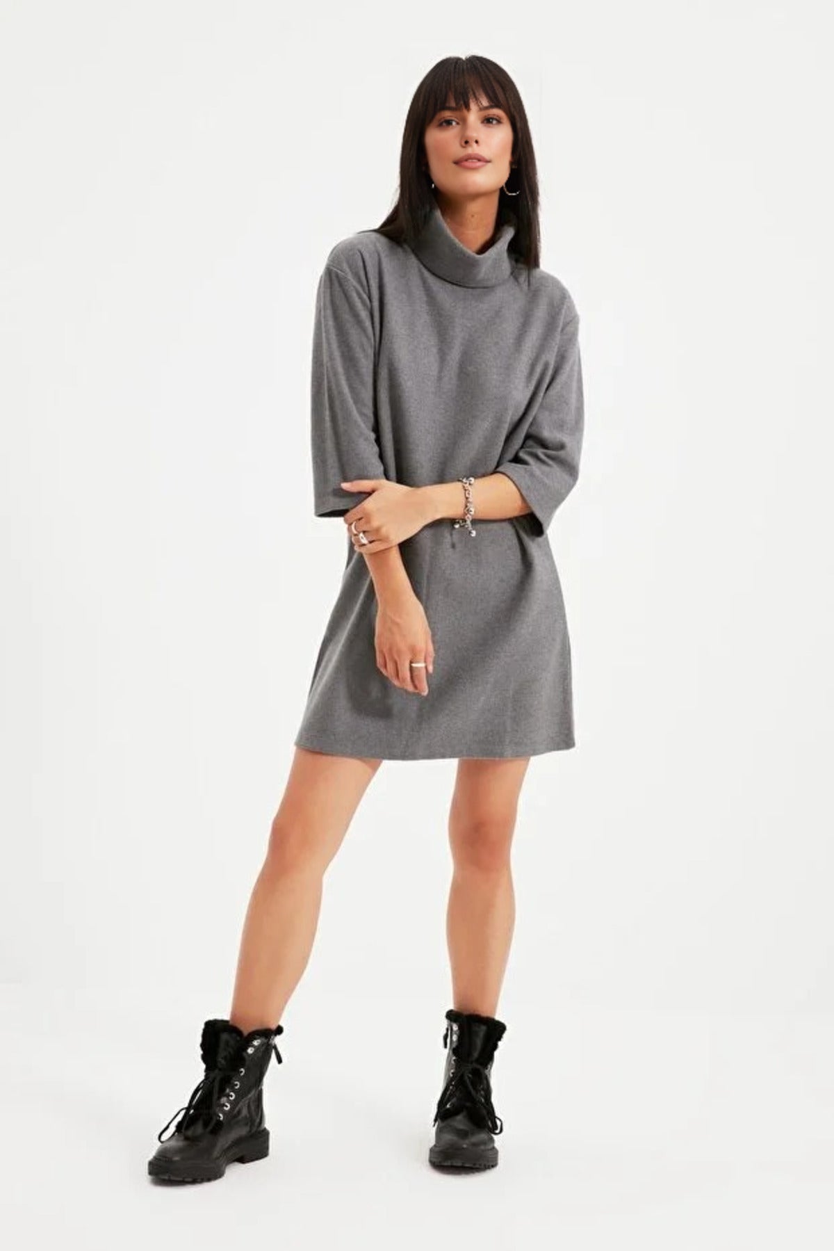 Turtleneck Long Sleeve Knit Mini Dress