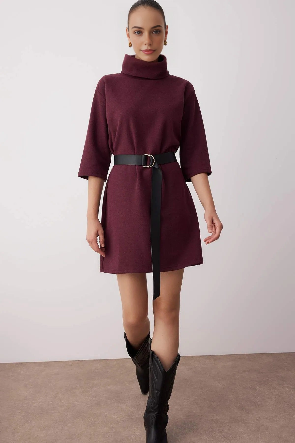 Turtleneck Long Sleeve Knit Mini Dress
