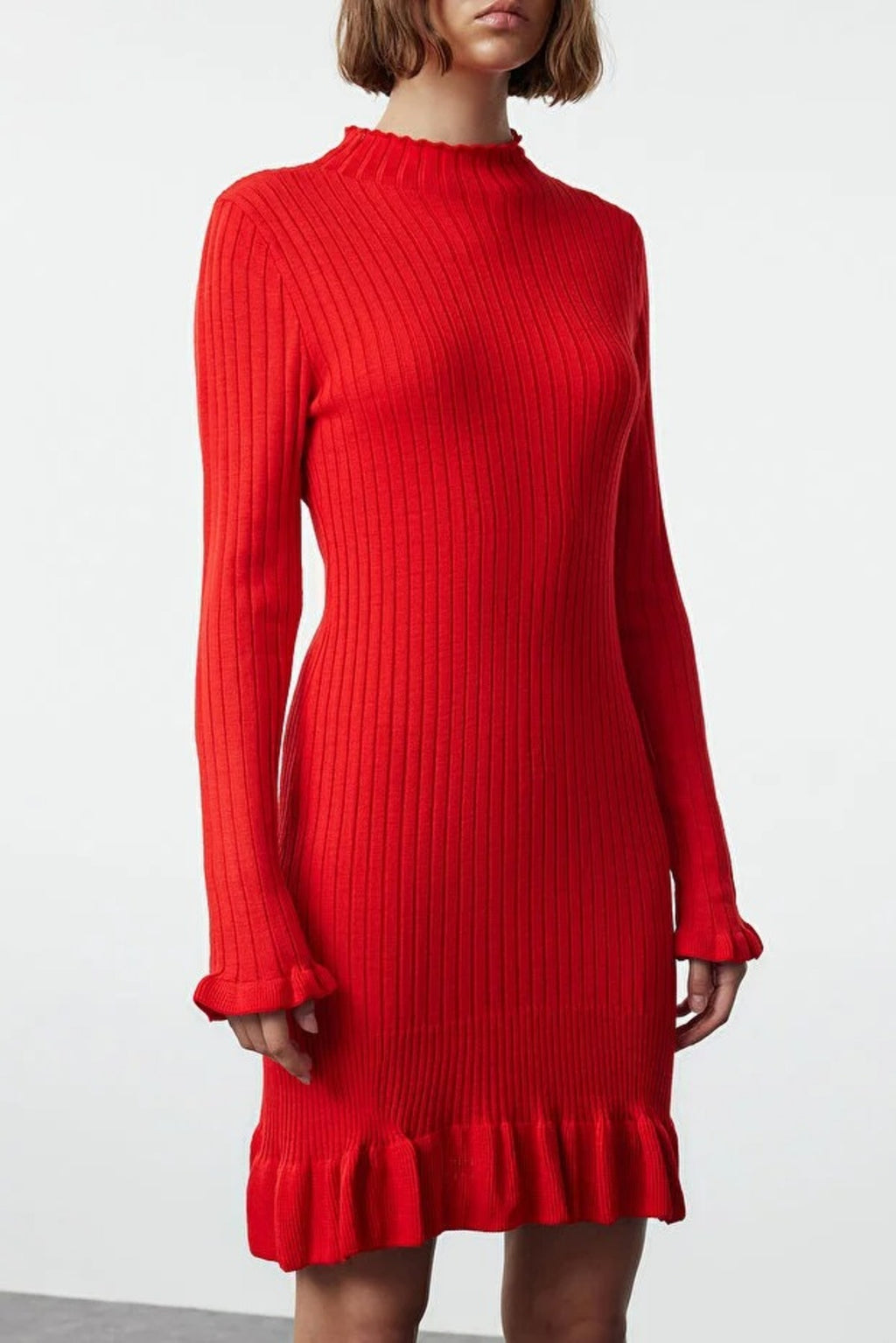 Mini Flounce Detailed Knit Dress