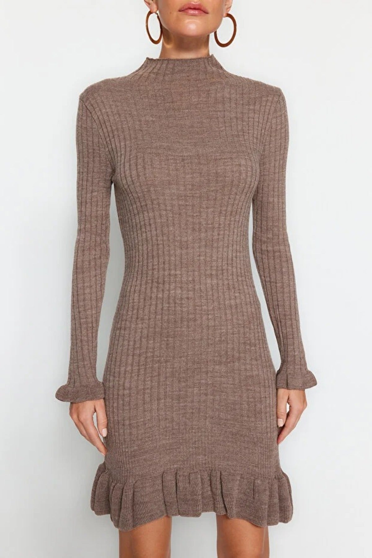 Mini Flounce Detailed Knit Dress