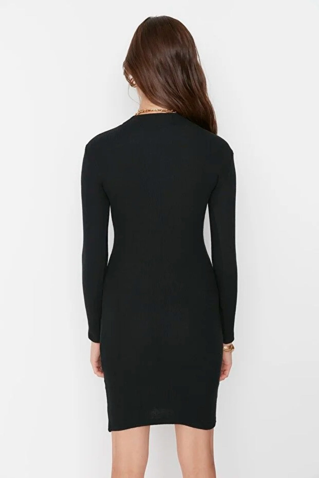 Fitted Mini Stand-Up Collar Knit Pencil Dress