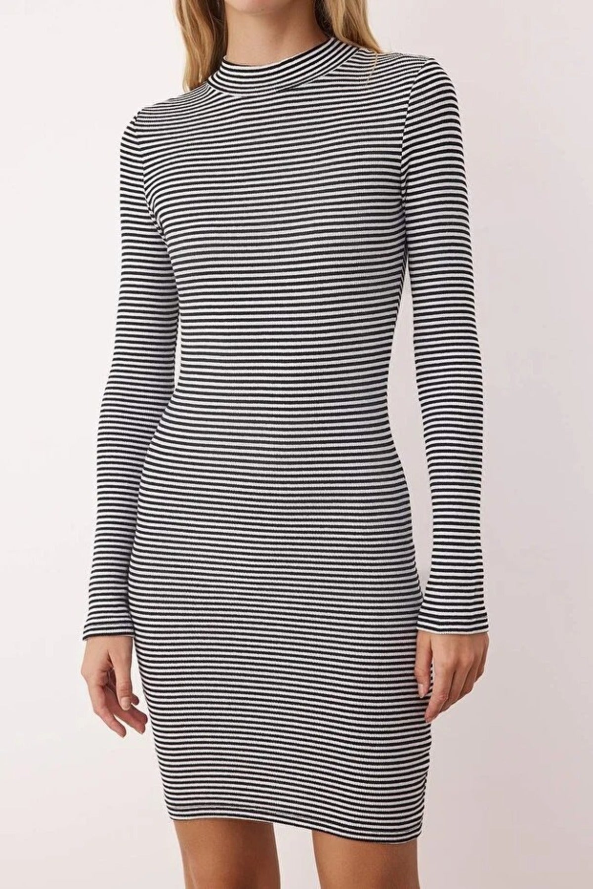 Fitted Mini Stand-Up Collar Knit Pencil Dress
