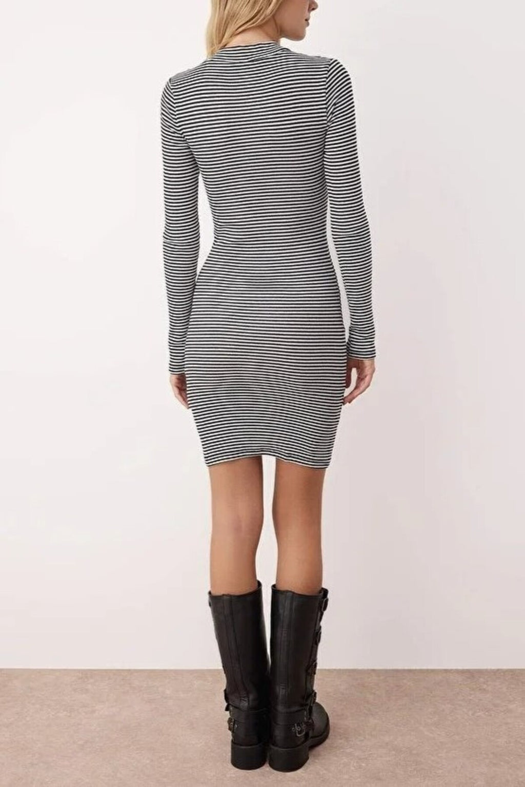 Fitted Mini Stand-Up Collar Knit Pencil Dress