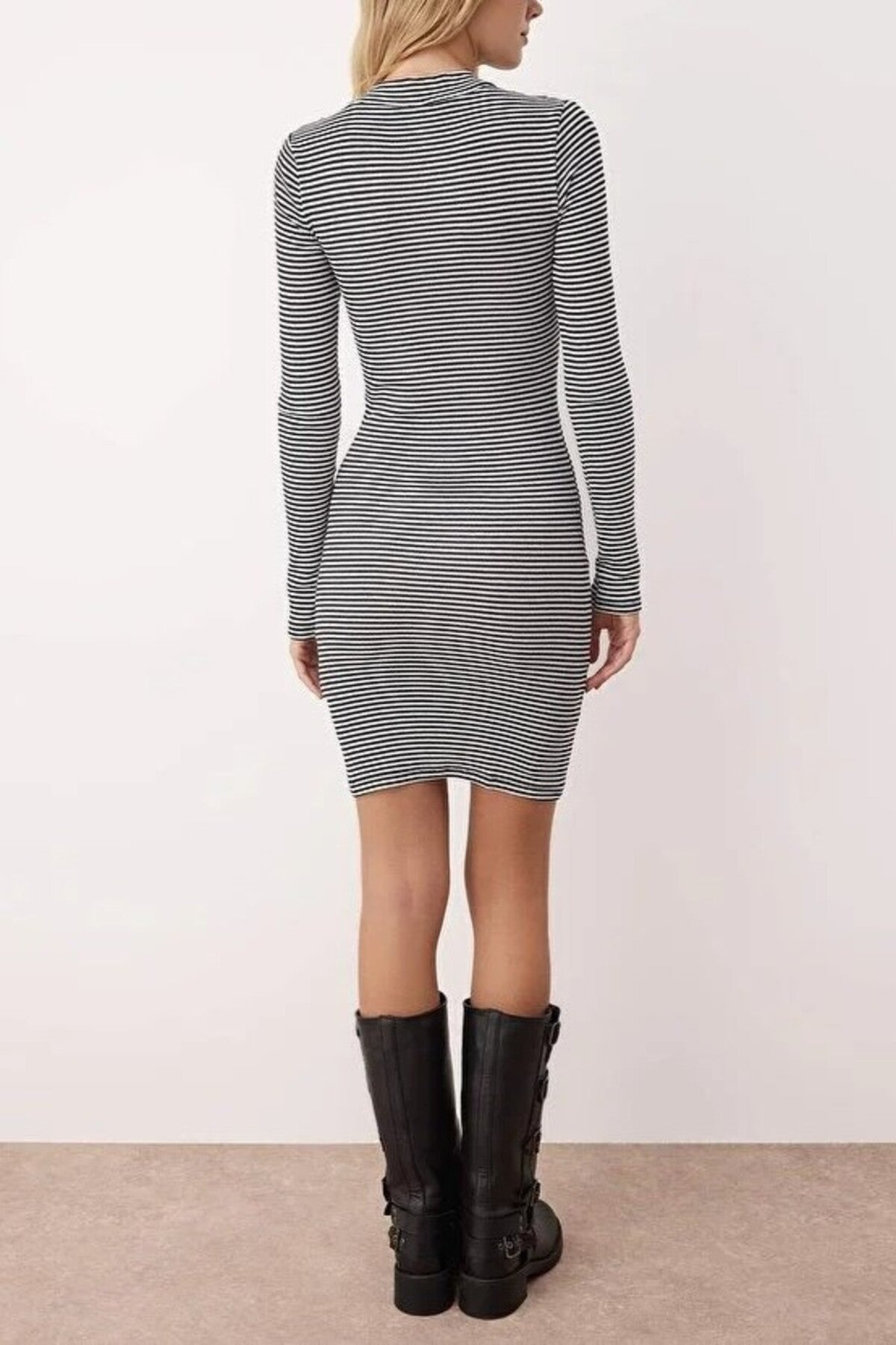Fitted Mini Stand-Up Collar Knit Pencil Dress