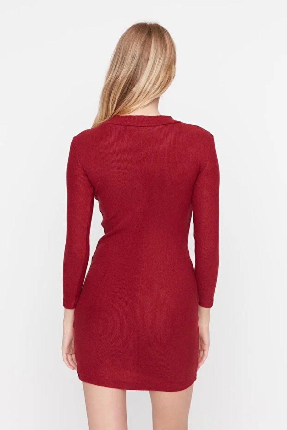 Fitted Mini Stand-Up Collar Knit Pencil Dress