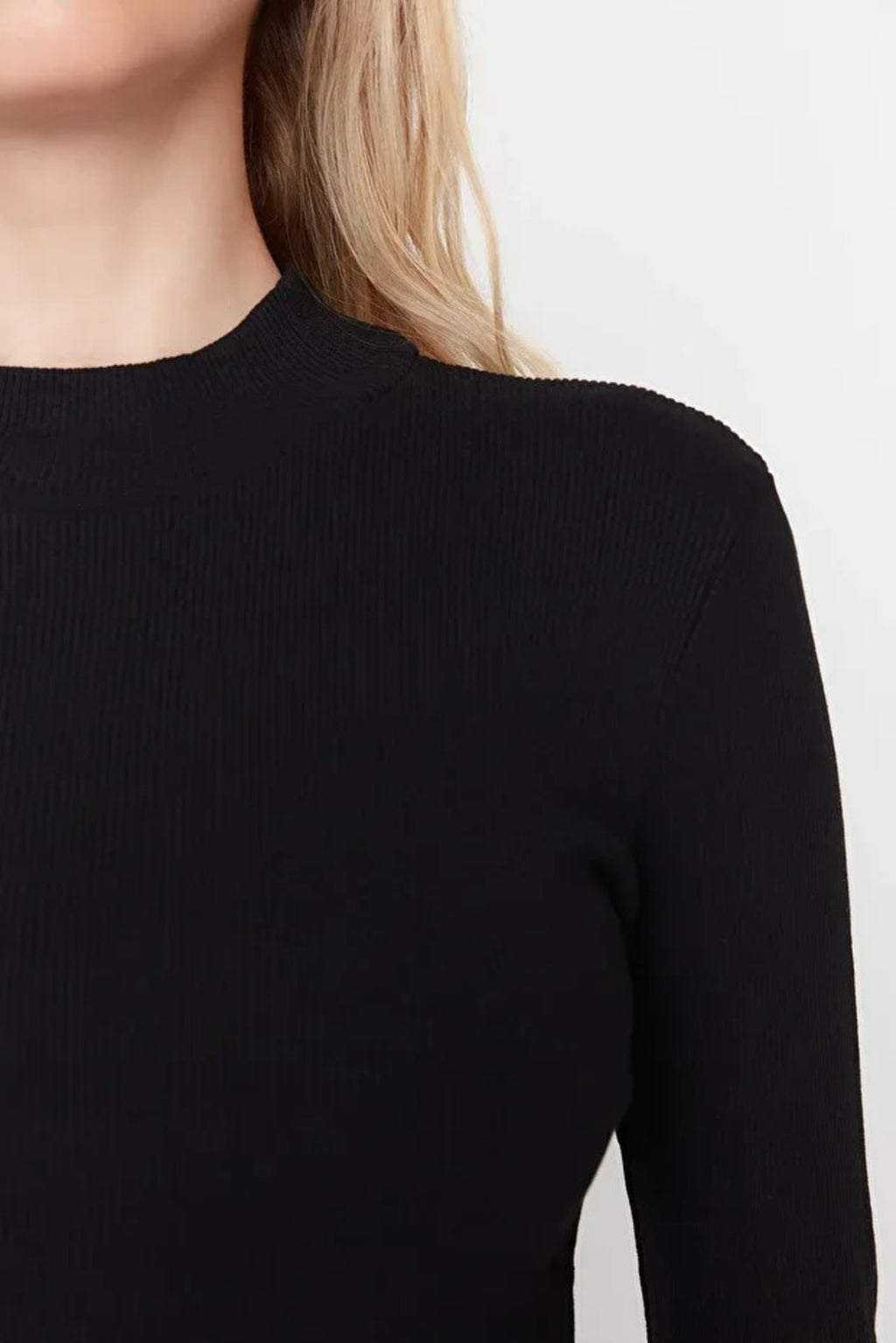 Crew Neck Midi Ribbed Stretch Knit Pencil Dress with Slit