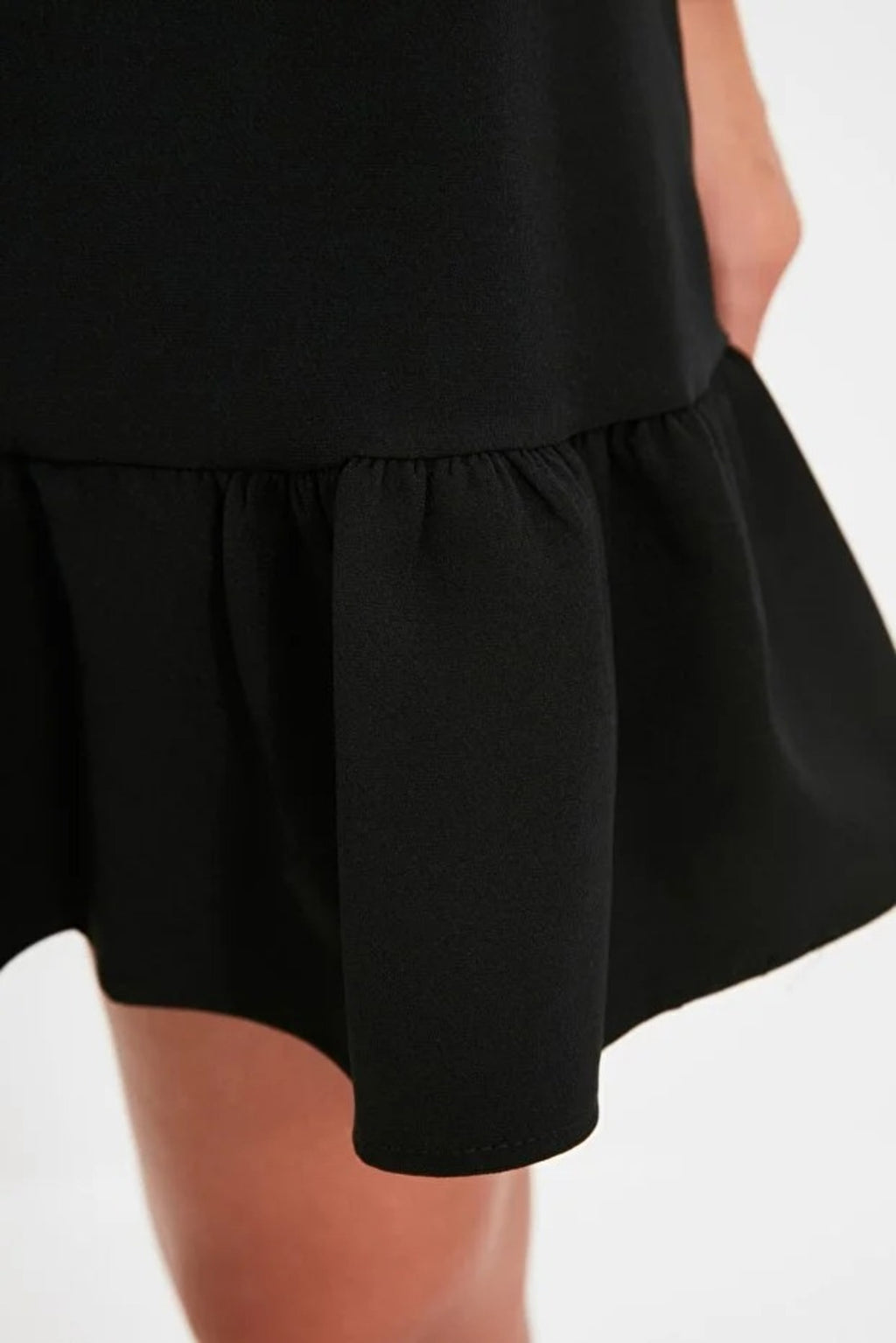 A-Line Stand-Neck Mini Woven Dress with Gathered Skirt