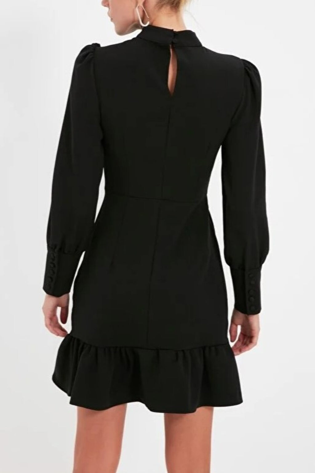 A-Line Stand-Neck Mini Woven Dress with Gathered Skirt