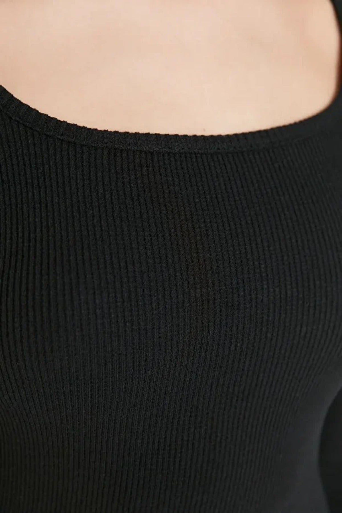 Crew Neck Mini Ribbed Knit Pencil Dress
